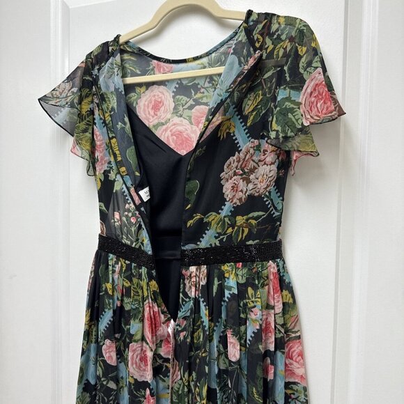 Mac Duggal Size 2 Black Floral 9149 Illusion Cap Sleeve Midi Cocktail Dress New - Picture 8 of 11